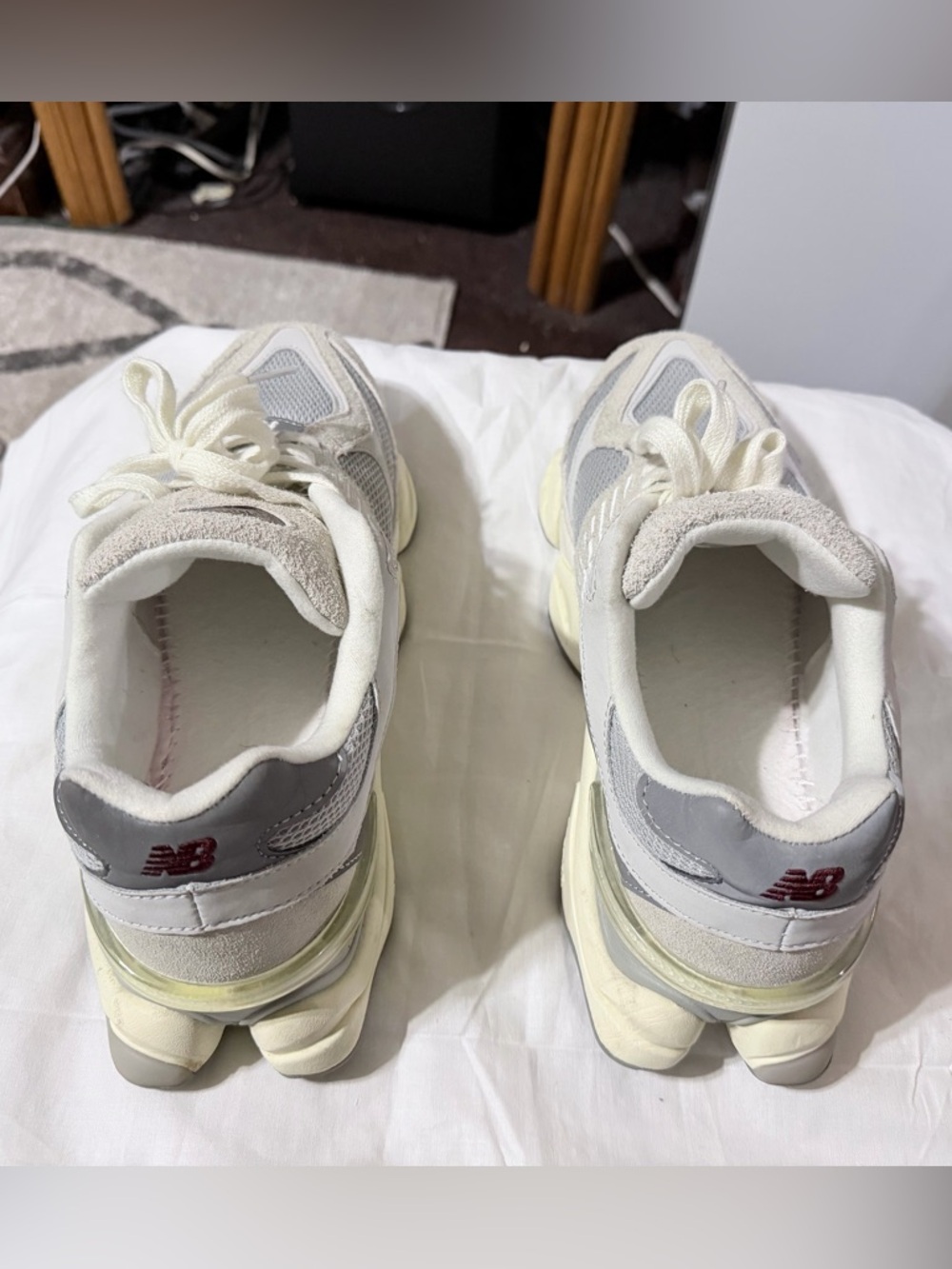 New Balance 9060 Grey and Cream Men's Athletic Sneakers - Picture 3 of 4